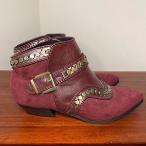 Free People Vegan Leather Maroon Booties Size 7